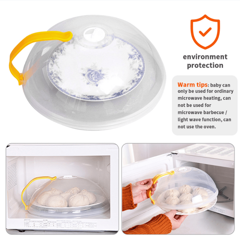 ClearView Microwave Splatter Guard with Handle - Made of Polycarbonate (PC) - Clear Food Cover for Hot Dishes - Oil & Splash Proof Fresh-keeping Lid with Air Vents for Kitchen Use - 1 Piece