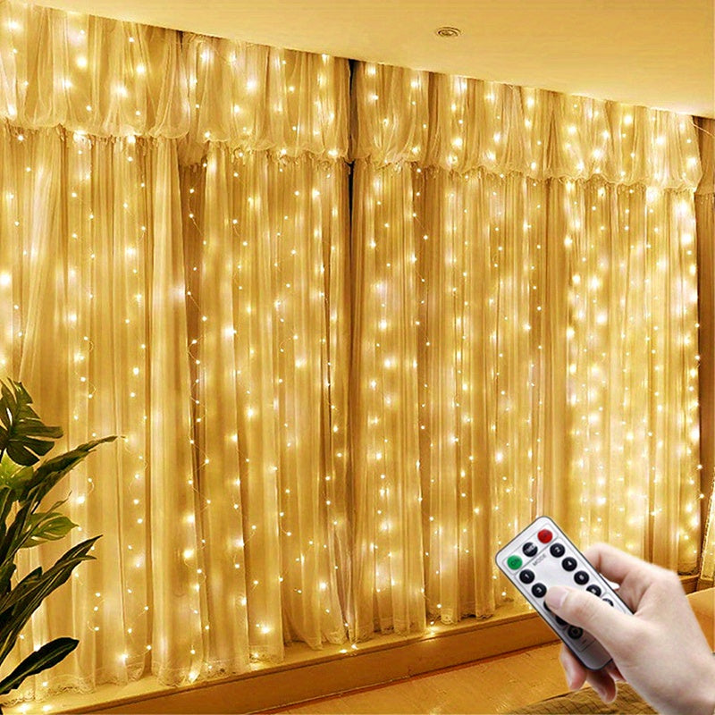 1pc HIUAN 600LED Fairy Curtain String Lights, 5.97m x 298.7cm, USB Powered, Remote Controlled, Classic Yellow LED Garland for Various Occasions, Home Decor, No Batteries Needed.