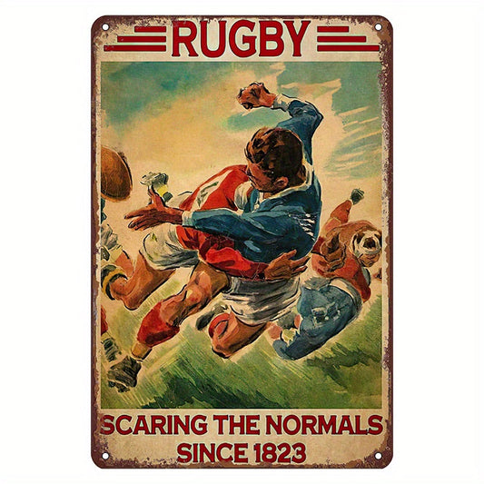 Vintage Rugby Metall Qopqoq Belgisi - Regbi O'yinchilari Uchun Mukammal Sovg'a! Bu kulgili devor san'ati ichki bezak metall plakat bilan uy bezaklaringizga hazil qo'shing, bu esa odatiy insonlarni qo'rqitishi aniq.