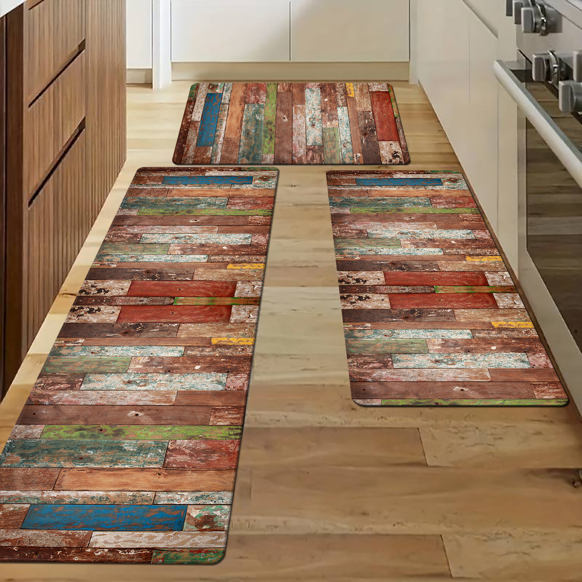 Vintage Wood Plank Non-Slip Kitchen Rug with Soft and Comfortable Standing Surface - Perfect for Kitchen, Bathroom, Laundry Room, or Home Decor