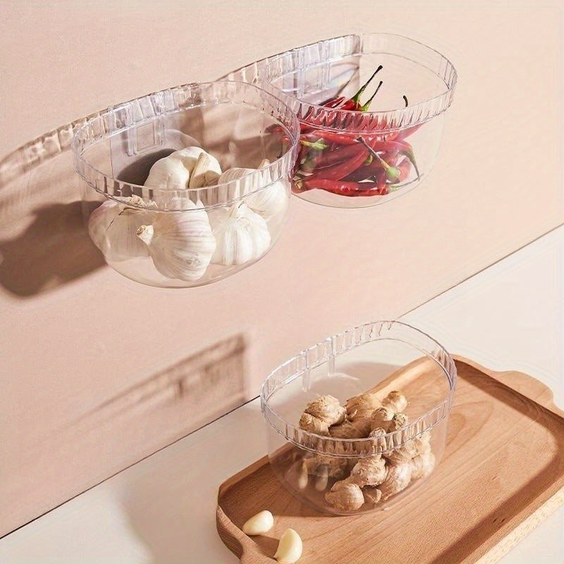 Simple installation wall-mounted kitchen organizer - No drilling required hanging basket for storage of spices, onions, ginger, and garlic.