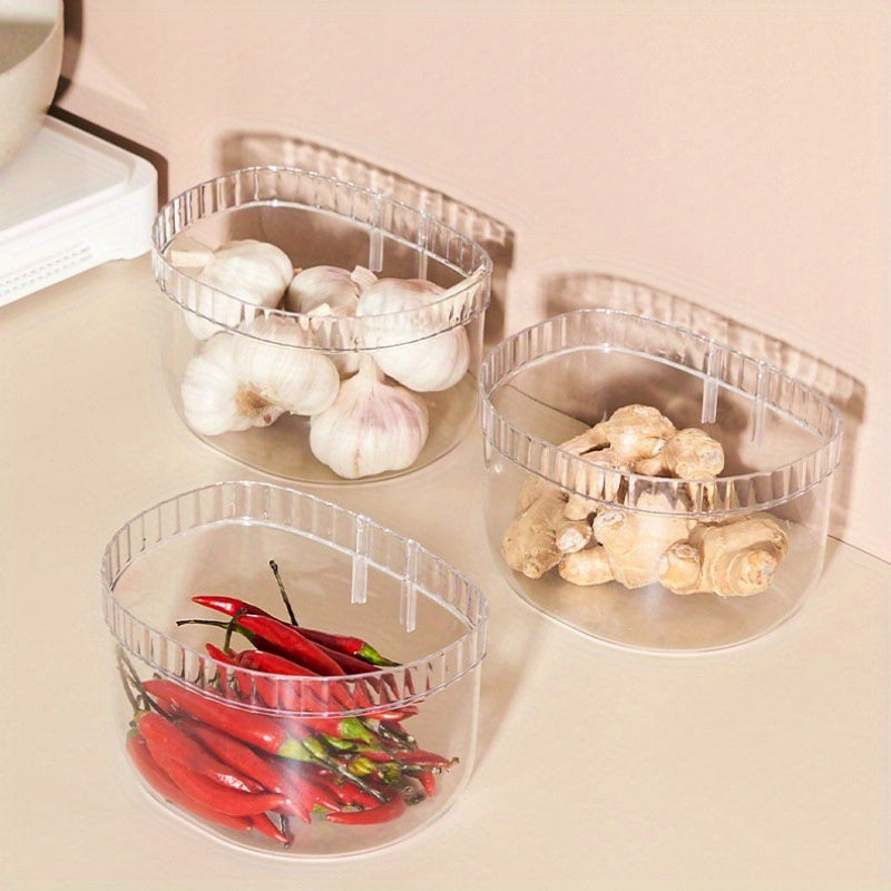 Simple installation wall-mounted kitchen organizer - No drilling required hanging basket for storage of spices, onions, ginger, and garlic.