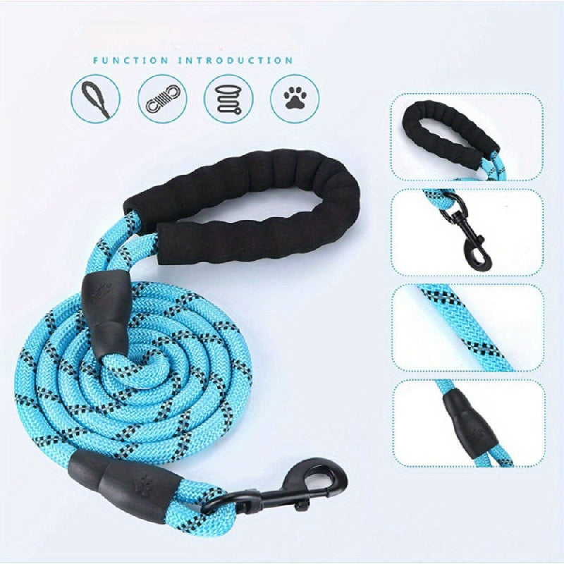 Reflective round rope leash for medium and large dogs.