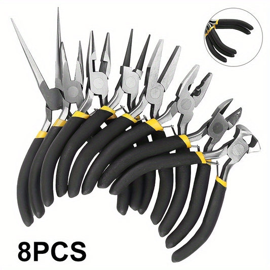 8-piece Mini Jewelry Pliers Set, includes Round Curved Needle Nose Pliers