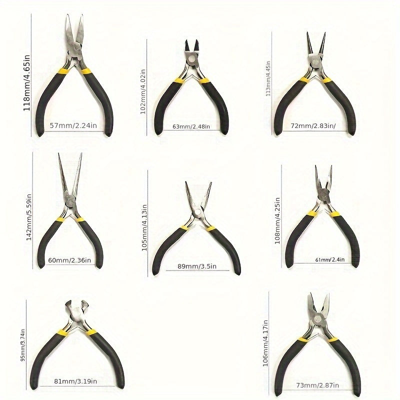 8-piece Mini Jewelry Pliers Set, includes Round Curved Needle Nose Pliers