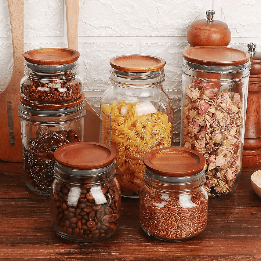 Pack of 12 Regular Mouth Wooden Storage Lids for Ball jars. Features a smooth surface and airtight silicone seal in brown color, designed to prevent hand damage.