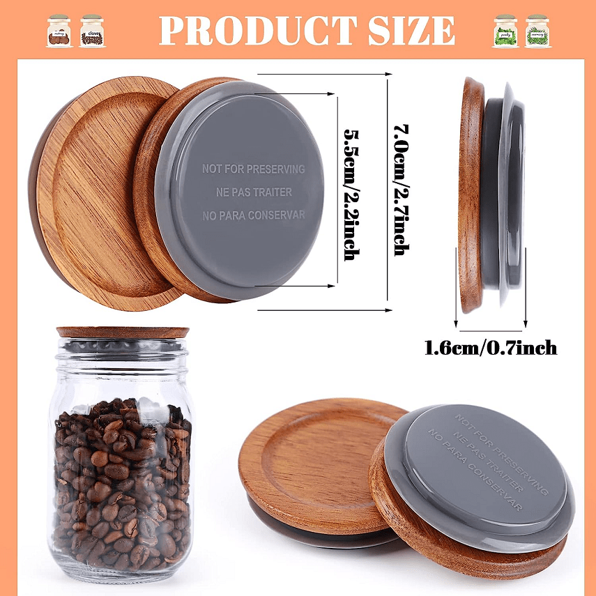 Pack of 12 Regular Mouth Wooden Storage Lids for Ball jars. Features a smooth surface and airtight silicone seal in brown color, designed to prevent hand damage.