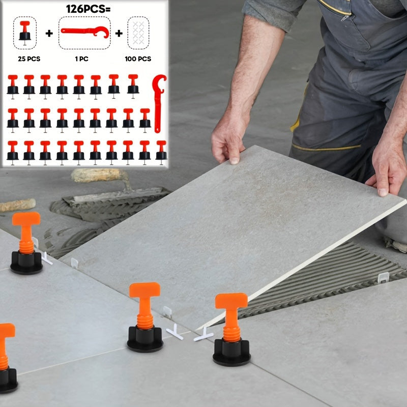 126-piece set of Reusable Tile Leveling System with Replaceable Needle Pin for Wall and Floor tiles, includes Leveler Spacer Wedge Crossers Tool, Locator Plier