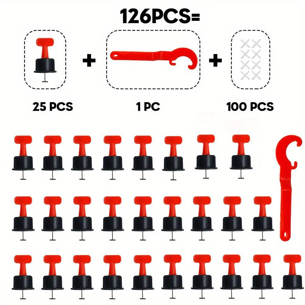 126-piece set of Reusable Tile Leveling System with Replaceable Needle Pin for Wall and Floor tiles, includes Leveler Spacer Wedge Crossers Tool, Locator Plier