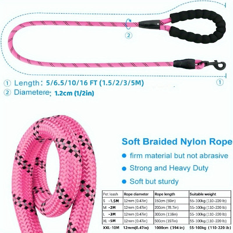 Reflective round rope leash for medium and large dogs.