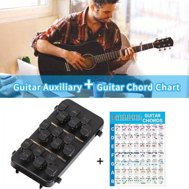 Convenient guitar chord trainer for 96.52-104.14cm folk guitars, with chord chart for easy learning and enhanced playing comfort.