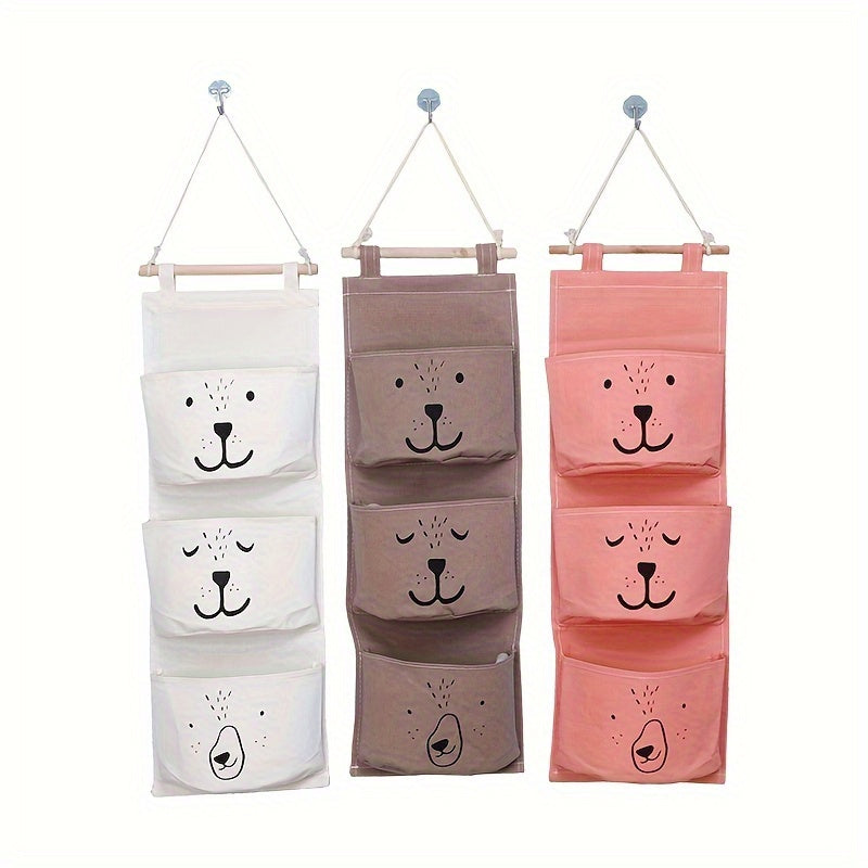 1pc Foldable Hanging Storage Organizer with Cartoon Bear Design, Wall-Mounted Multi-Pocket Bag for Bedroom, Entryway, and Stroller, suitable for Teens and Adults.