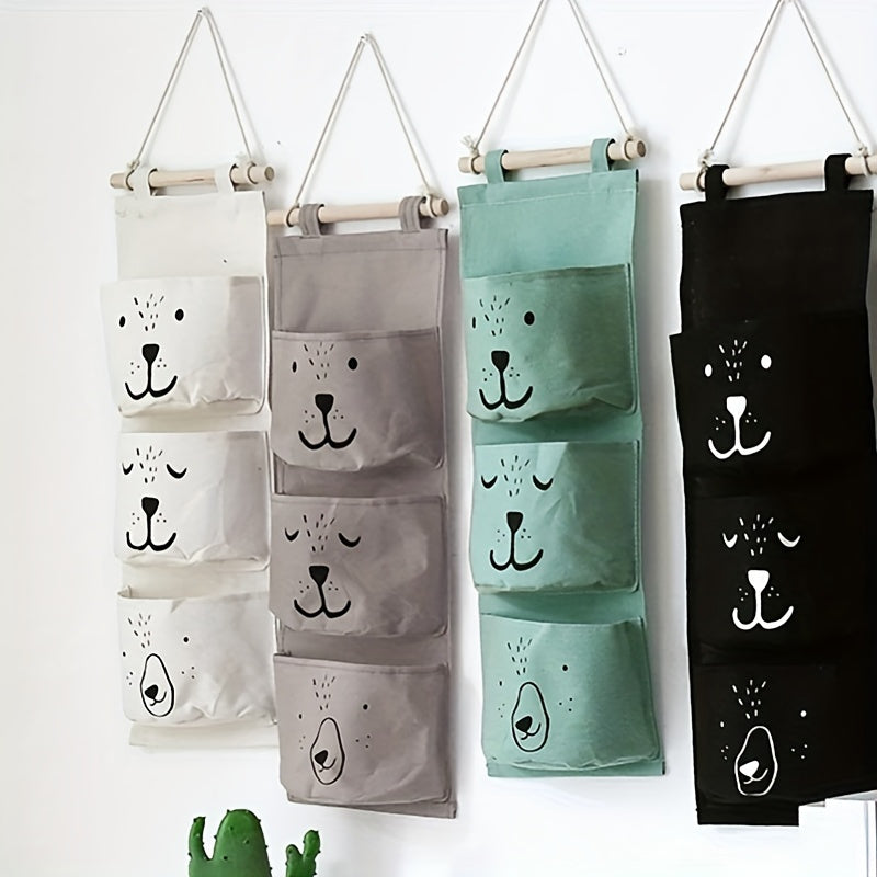 1pc Foldable Hanging Storage Organizer with Cartoon Bear Design, Wall-Mounted Multi-Pocket Bag for Bedroom, Entryway, and Stroller, suitable for Teens and Adults.