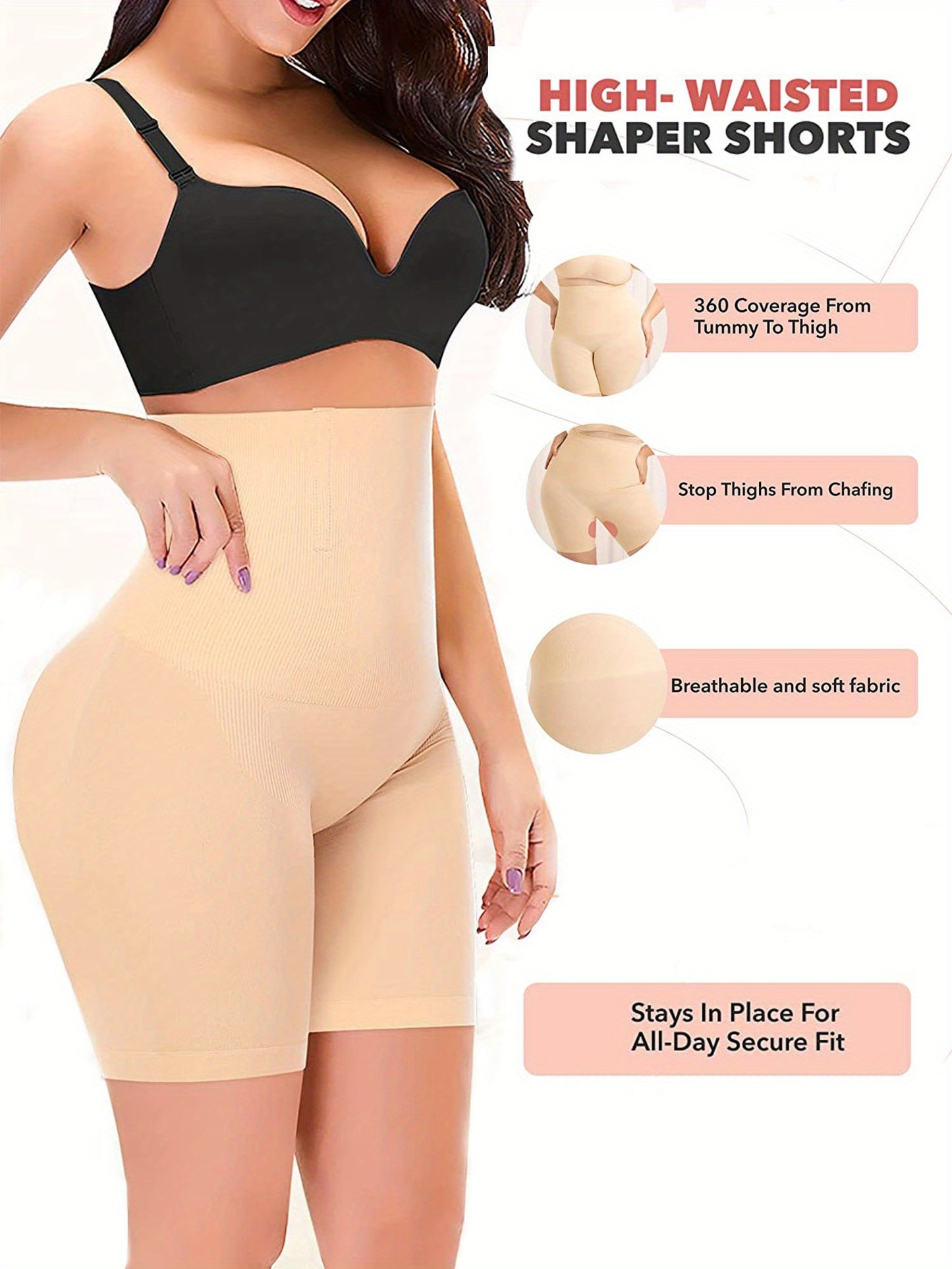 High waist shaping shorts for women with tummy control and slimming compression.