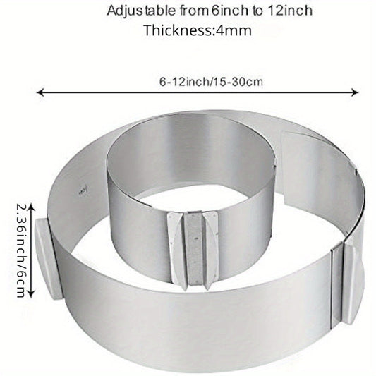 Versatile Cake Mold Ring Set made of Stainless Steel, with Adjustable Size Range of 6 to 30.48 cm, Ideal for Baking Round Mousse Cakes. Perfect for DIY Pastry Projects, Features Easy Release and Cleaning Design