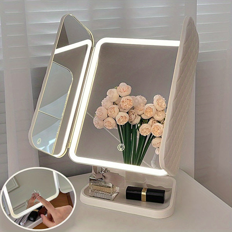 1pc Tri-Fold Makeup Mirror with 270° Rotation, Touch Screen and LED Lights - Portable Vanity Decor and Gift for Women.