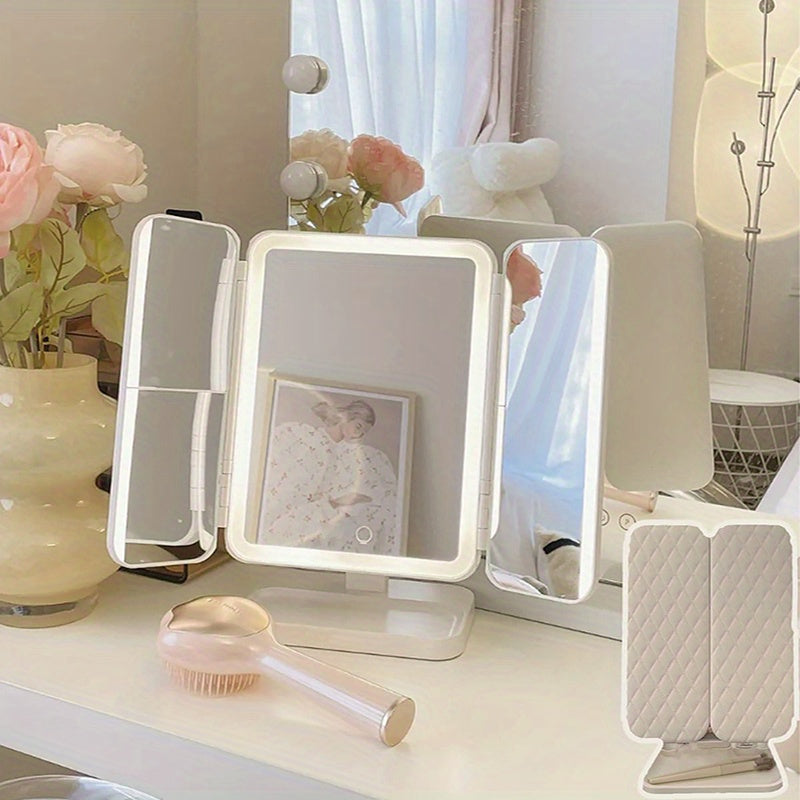 1pc Tri-Fold Makeup Mirror with 270° Rotation, Touch Screen and LED Lights - Portable Vanity Decor and Gift for Women.