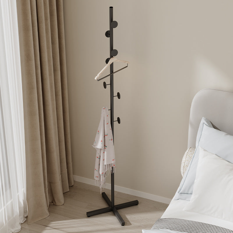 This item is a single, modern floor-mounted coat rack for the home. It features a shelf for the living room entry door, a luxurious design for hanging clothes, and a single rod for hanging garments.