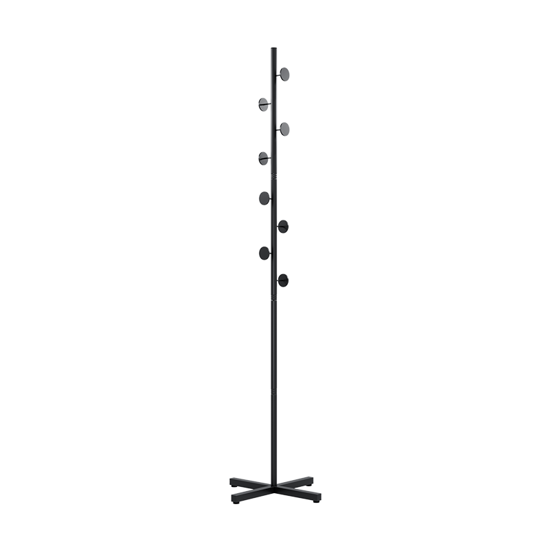 This item is a single, modern floor-mounted coat rack for the home. It features a shelf for the living room entry door, a luxurious design for hanging clothes, and a single rod for hanging garments.