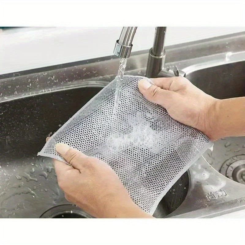 6 double-layer steel wire cleaning cloths, 20cm each, non-stick and ideal for kitchen cleaning