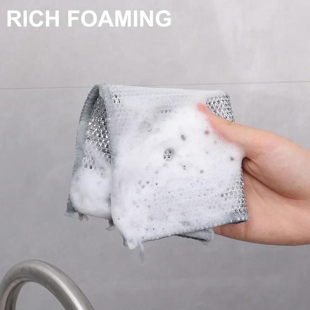 6 double-layer steel wire cleaning cloths, 20cm each, non-stick and ideal for kitchen cleaning