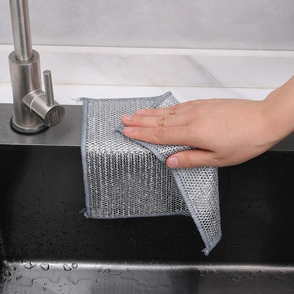 6 double-layer steel wire cleaning cloths, 20cm each, non-stick and ideal for kitchen cleaning