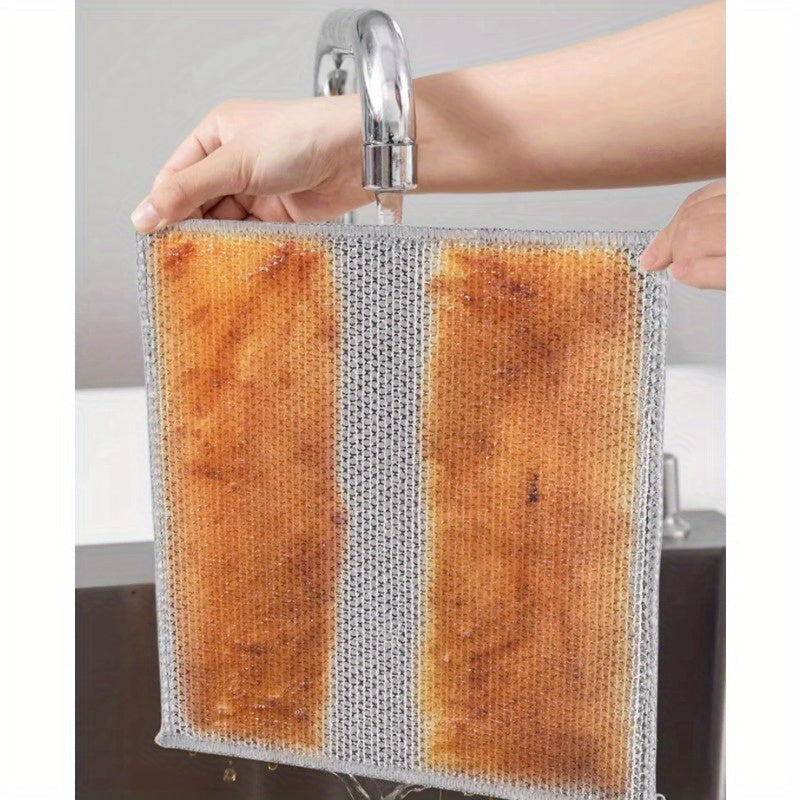 6 double-layer steel wire cleaning cloths, 20cm each, non-stick and ideal for kitchen cleaning