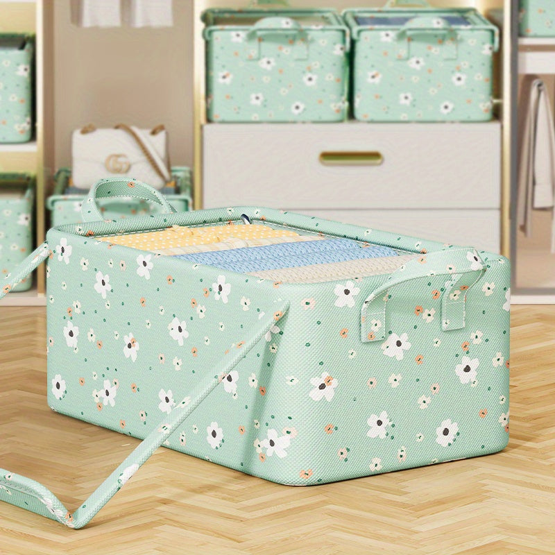 Small Flower Storage Box is perfect for organizing clothes and other items in your household. It can be used in the living room, dormitory, or any other room. This box is great for storing clothes, pants, and other fabric items.