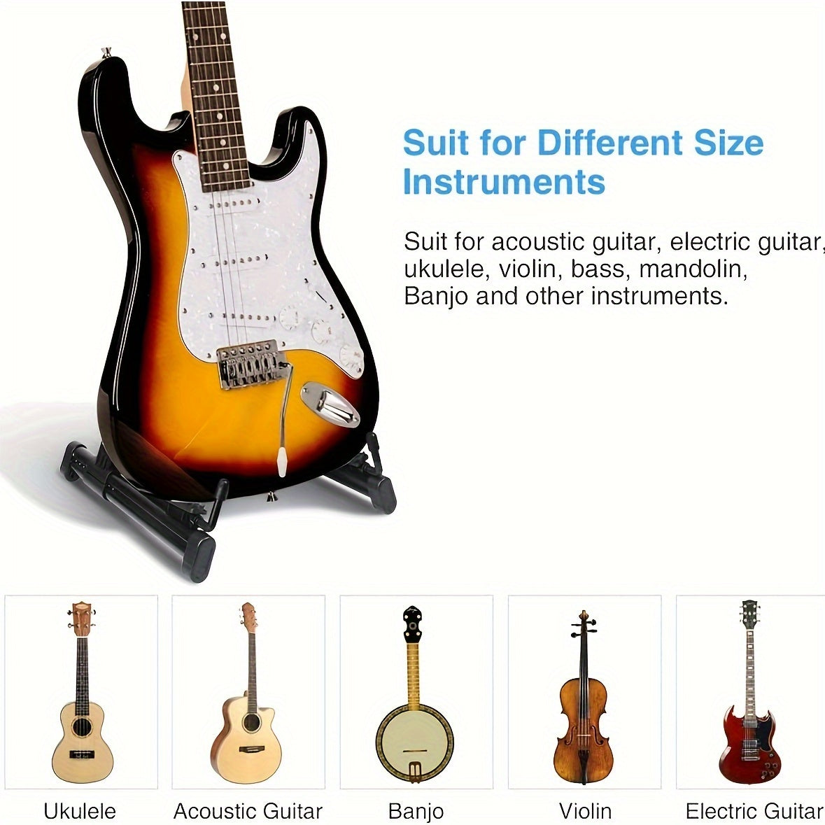 This versatile guitar holder stand fits various types of instruments.