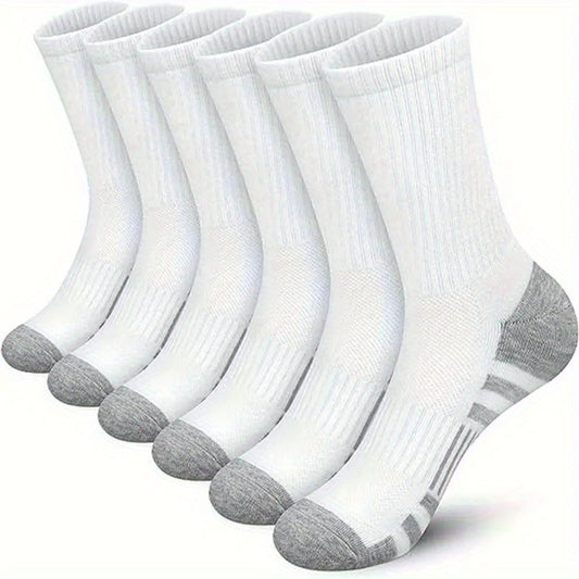 6 pairs of men's mid crew sport socks designed for basketball training, running, and outdoor activities, featuring sweat-absorbing and breathable material.