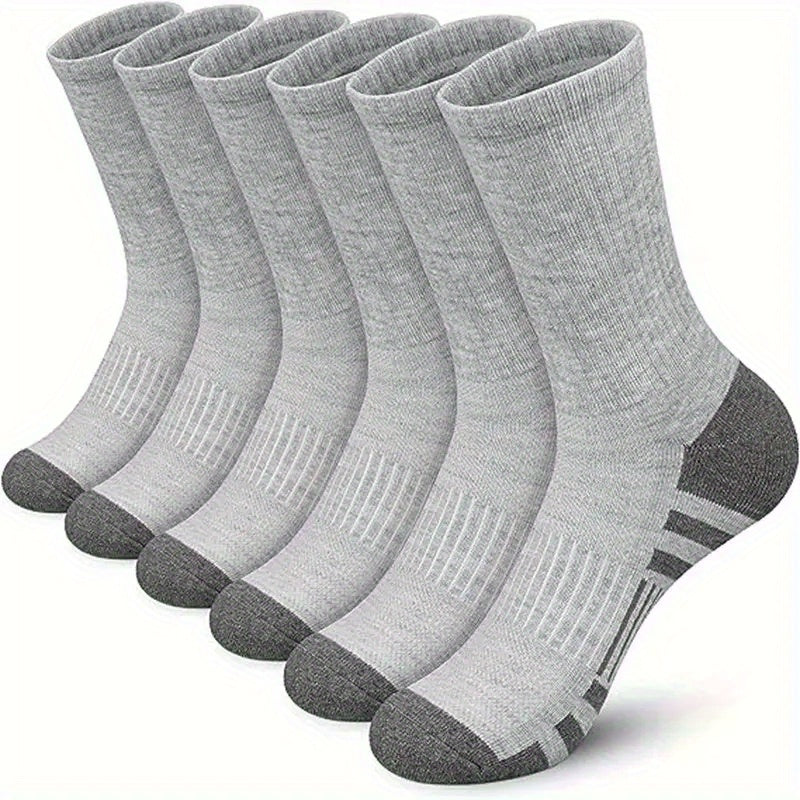 6 pairs of men's mid crew sport socks designed for basketball training, running, and outdoor activities, featuring sweat-absorbing and breathable material.