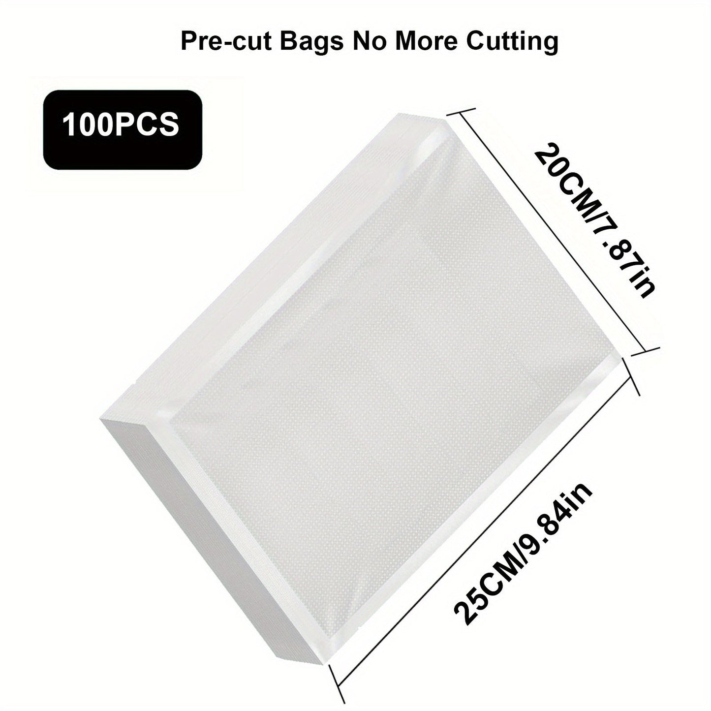 100 pieces of transparent vacuum sealer bags for food packaging. These disposable bags are perfect for preserving fruits, vegetables, meat, and grains. Great for kitchen organization and storage, these bags are essential kitchen accessories.