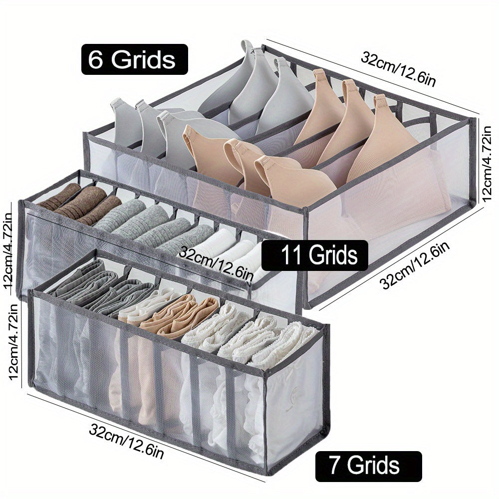 Upgraded set of 3 fabric storage bags for underwear and socks, with foldable drawer organizers and separator boxes for home organization.