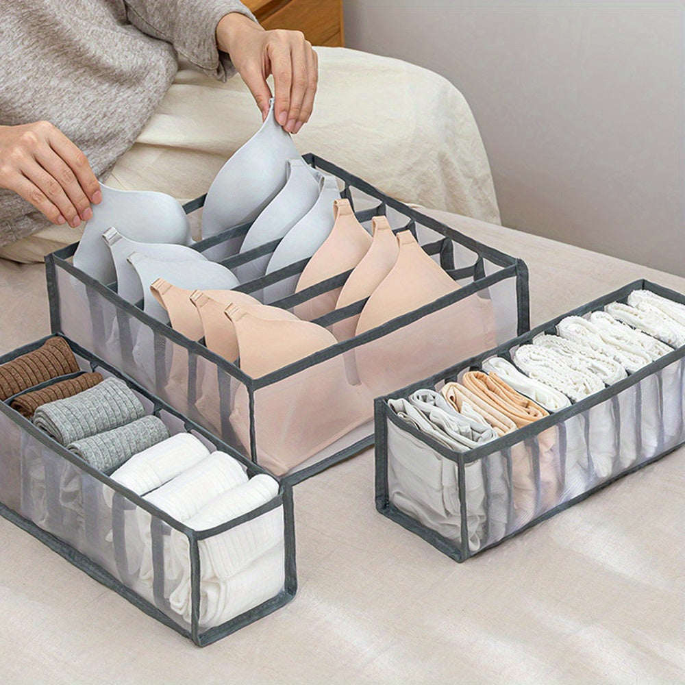 Upgraded set of 3 fabric storage bags for underwear and socks, with foldable drawer organizers and separator boxes for home organization.