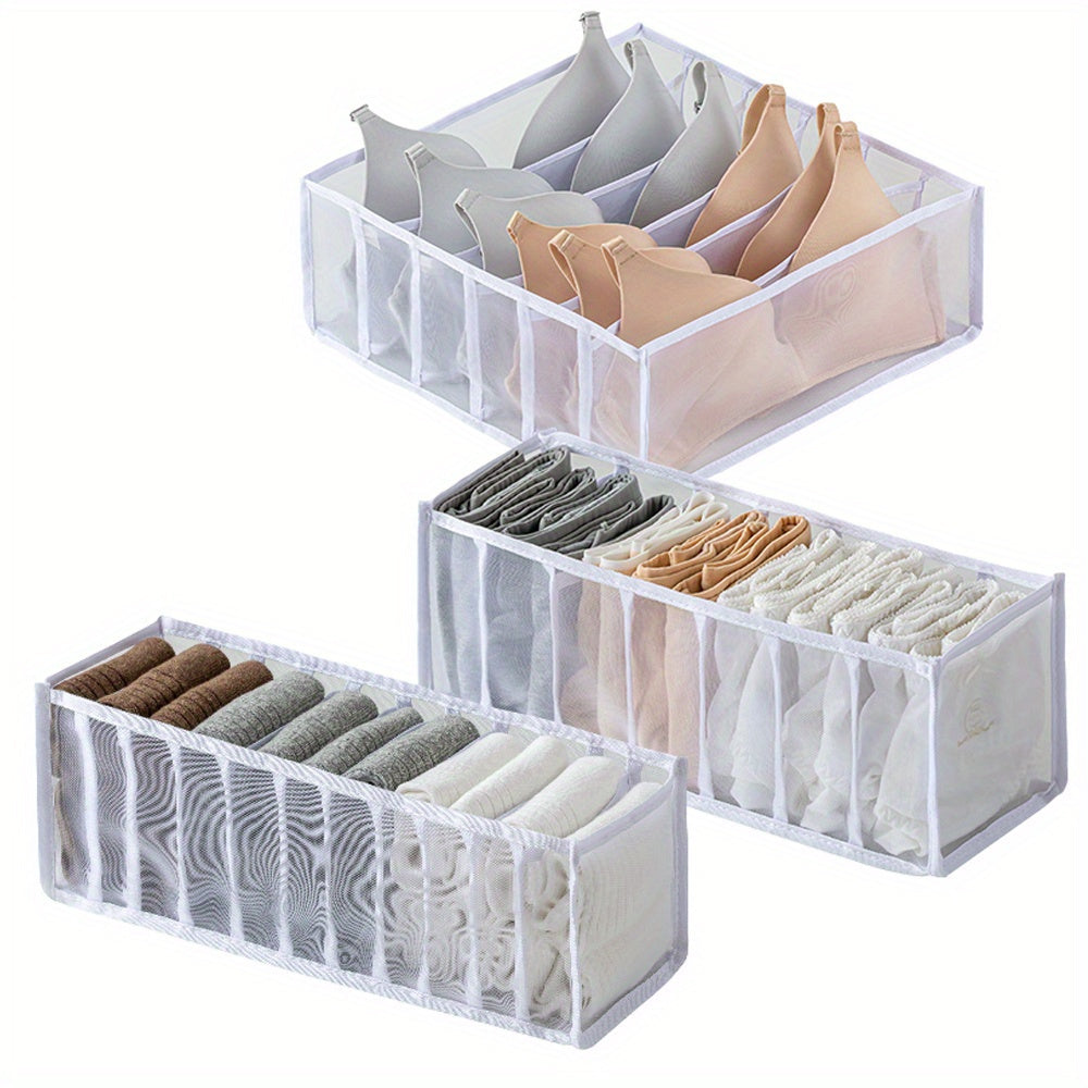 Upgraded set of 3 fabric storage bags for underwear and socks, with foldable drawer organizers and separator boxes for home organization.