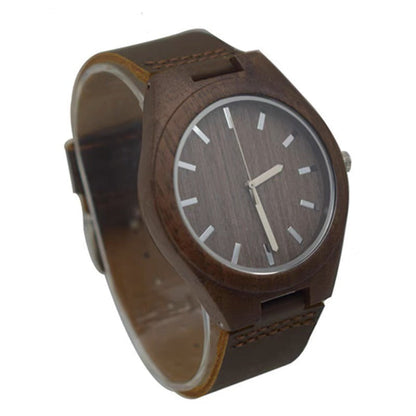 [Top Pick] Stylish Men's Walnut Wood Quartz Watch with Round Dial, Genuine Leather Strap, Battery-Powered, Not Waterproof, featuring Electronic Movement - Perfect Gift Idea