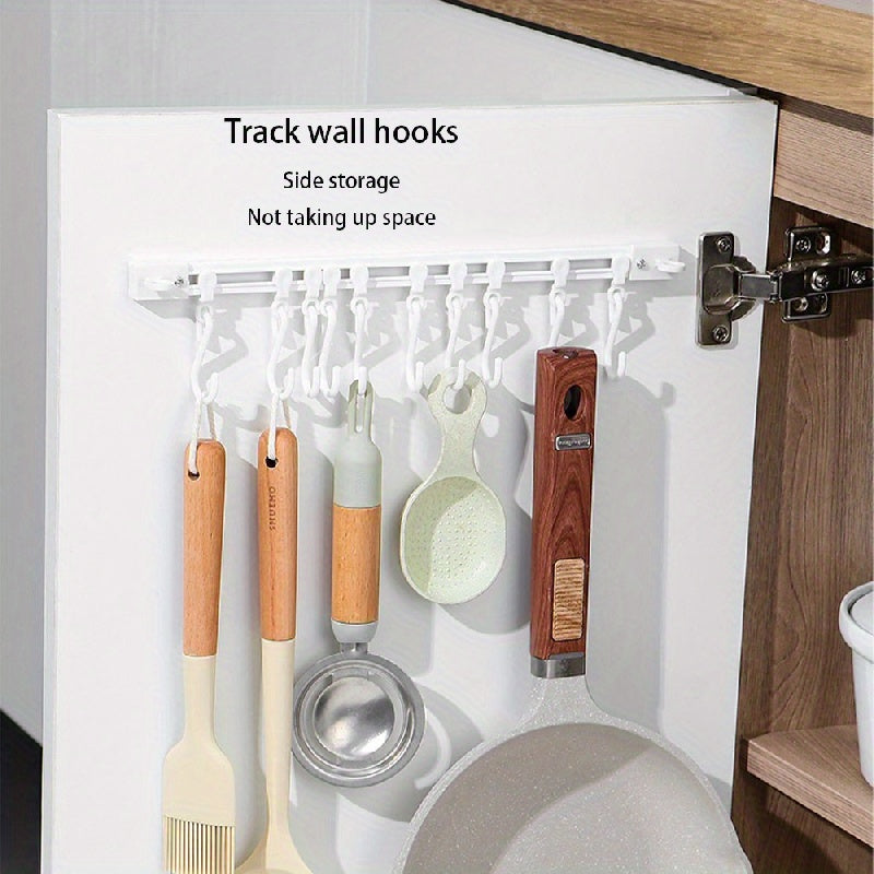 Sliding Rail Wall Hook for Kitchen and Bathroom - No-Drill Installation, Versatile Storage Solution for Coats, Clothes, and Accessories