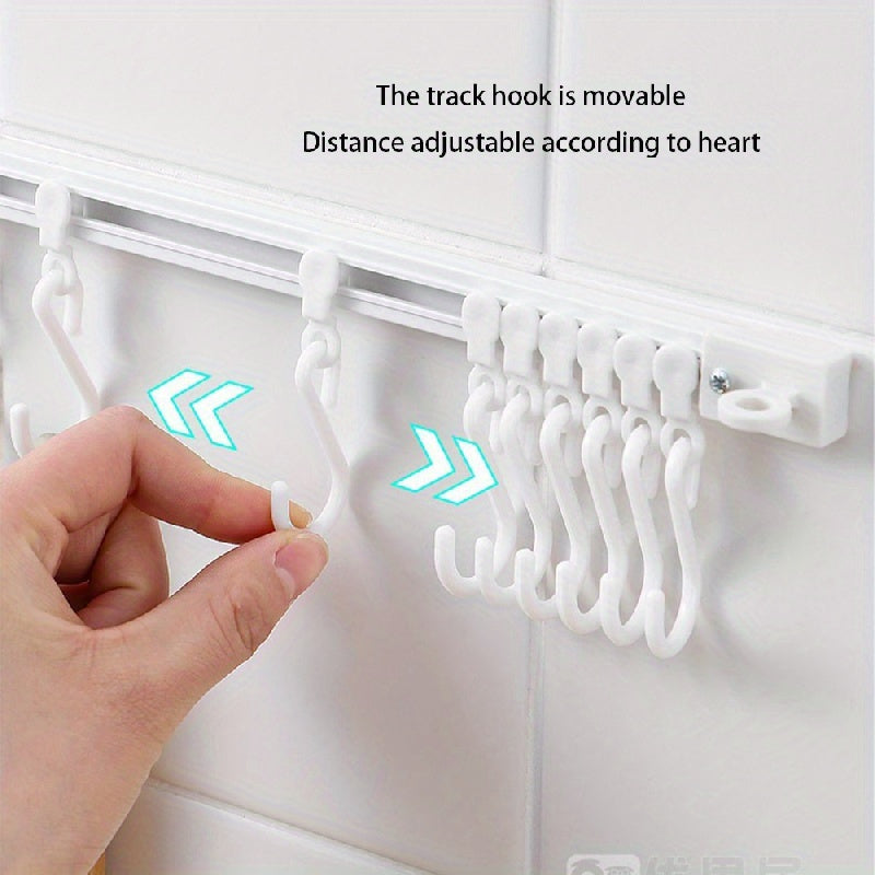 Sliding Rail Wall Hook for Kitchen and Bathroom - No-Drill Installation, Versatile Storage Solution for Coats, Clothes, and Accessories