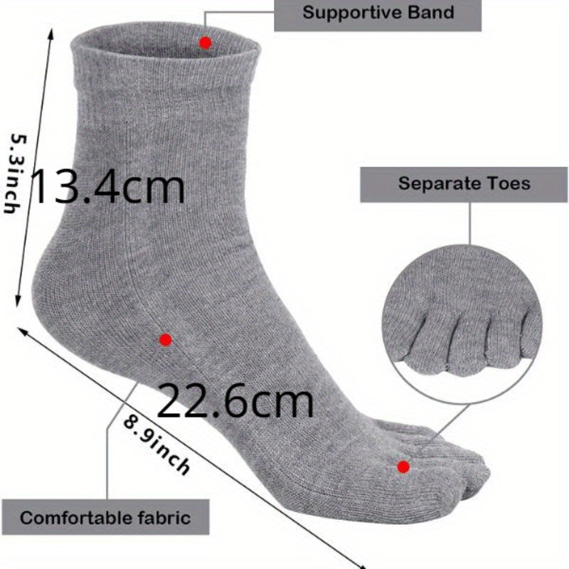 Men's Solid Split Toe Tabi Socks Set of 5 - Low Cut, Five-toe, Anti-odor, Sweat Absorbing, All Seasons Wear