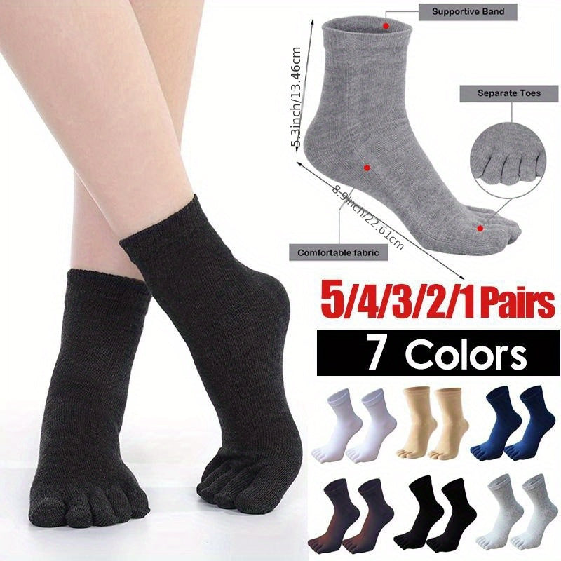 Men's Solid Split Toe Tabi Socks Set of 5 - Low Cut, Five-toe, Anti-odor, Sweat Absorbing, All Seasons Wear