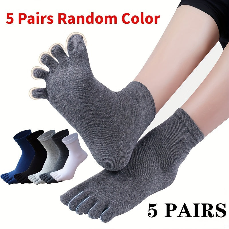 Men's Solid Split Toe Tabi Socks Set of 5 - Low Cut, Five-toe, Anti-odor, Sweat Absorbing, All Seasons Wear