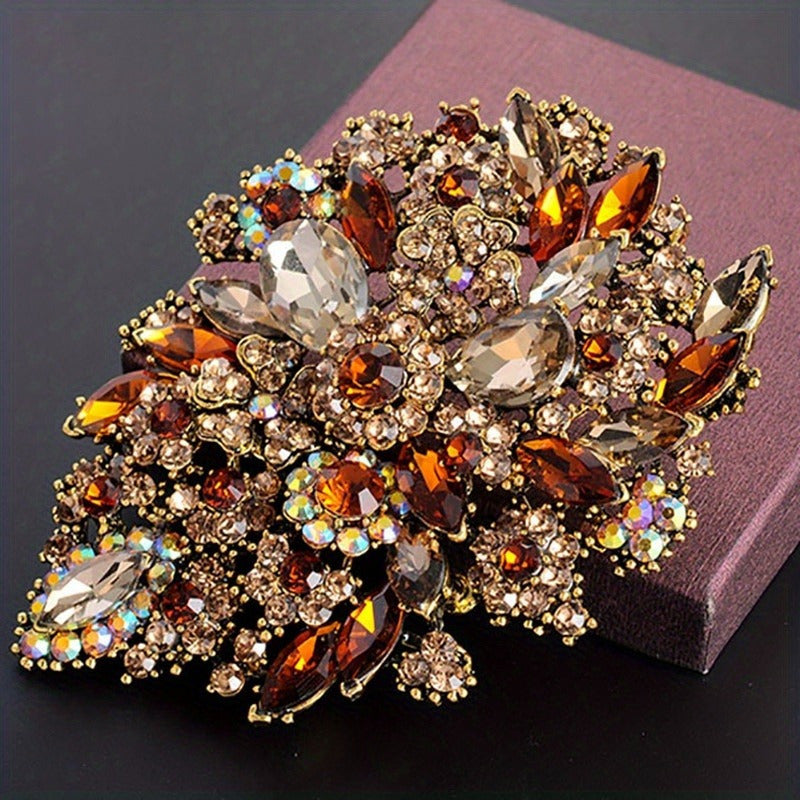 Extravagant Retro Crystal Glass Brooch for Men, featuring Large Size and Multicolor Rhinestones, adding a touch of Luxury and Elegance