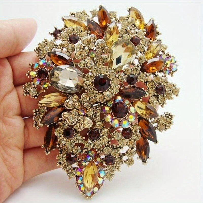 Extravagant Retro Crystal Glass Brooch for Men, featuring Large Size and Multicolor Rhinestones, adding a touch of Luxury and Elegance