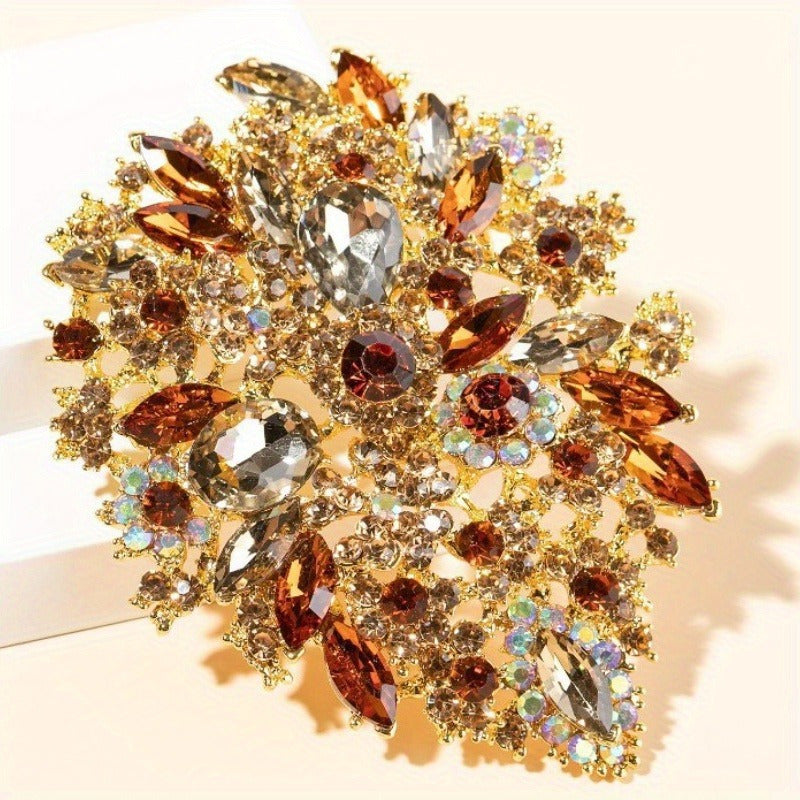 Extravagant Retro Crystal Glass Brooch for Men, featuring Large Size and Multicolor Rhinestones, adding a touch of Luxury and Elegance