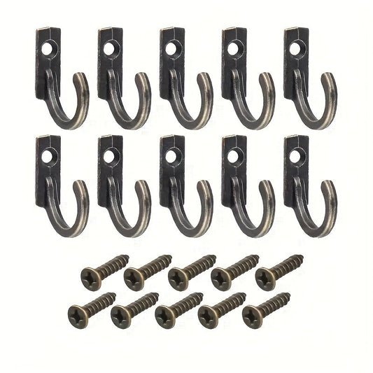 Set of 10 Rustic Bronze Wall Hooks - Quick and Simple Installation for Hanging Coffee Cups, Keys, Hats and Kitchen Towels - Comes with Black Screws, Perfect for Vintage Farmhouse Style