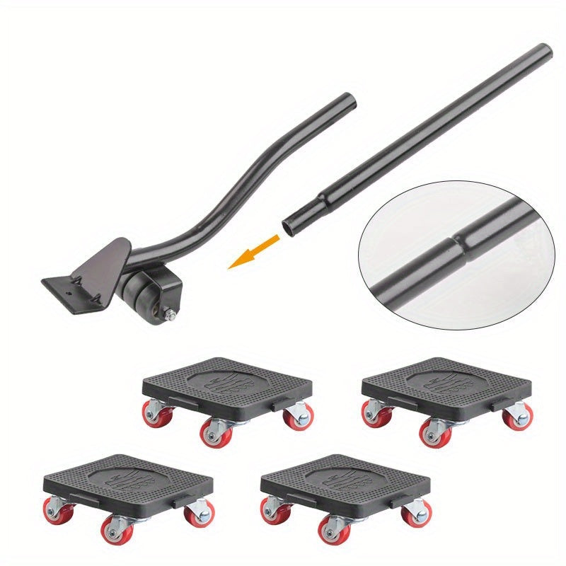 5-wheel furniture dolly set with lifter, 360° rotation, and 400kg capacity