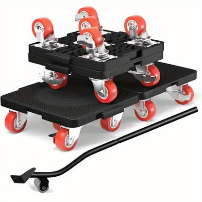 5-wheel furniture dolly set with lifter, 360° rotation, and 400kg capacity