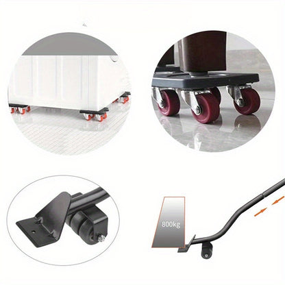 5-wheel furniture dolly set with lifter, 360° rotation, and 400kg capacity