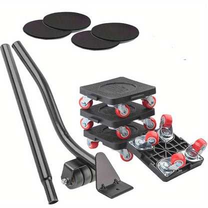 5-wheel furniture dolly set with lifter, 360° rotation, and 400kg capacity