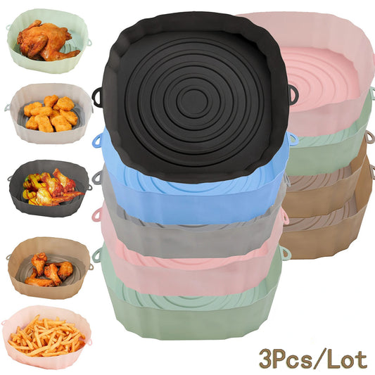 3-Pack of Silicone Air Fryer Liners: 7.09-Inch Non-Stick Reusable Bowls for Oven and Kitchen Cooking